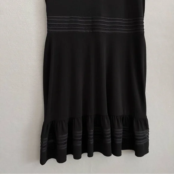 Michael Kors Black A-Line Dress Short Sleeve Ruffle Hem Crew Neck Mesh Insets XL - Picture 5 of 11